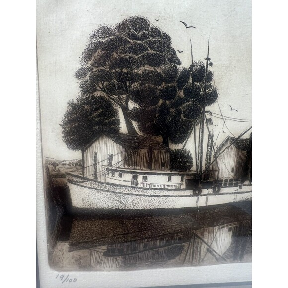 1975 GINGRAS, Gilles Emmanuel "Untitled-Dock" Etching Signed in Pencil 19 of 100 - Picture 9 of 10